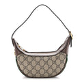 GG Supreme Monogram Textured Calfskin Web Mini Ophidia Half Moon Hobo Beige Ebony New Acero