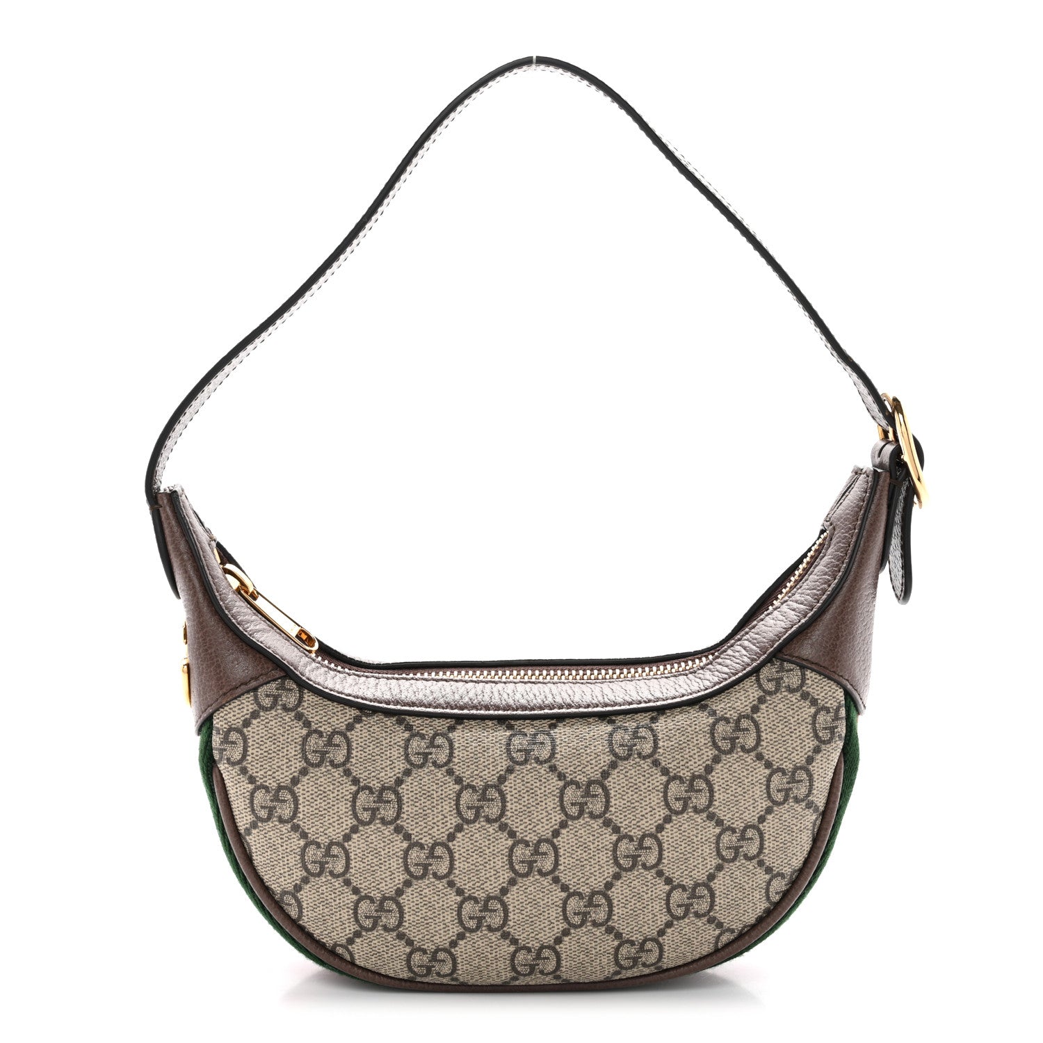 GG Supreme Monogram Textured Calfskin Web Mini Ophidia Half Moon Hobo Beige Ebony New Acero