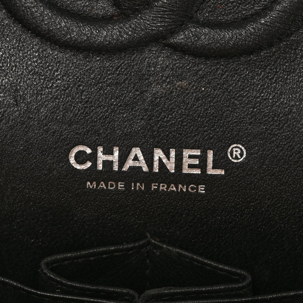 Shiny Crumpled Calfskin Quilted Medium Double Flap So Black