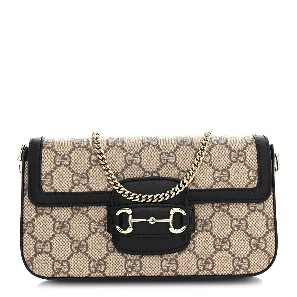 GG Supreme Monogram Azalea Calfskin Horsebit 1955 Mini Bag Beige Black