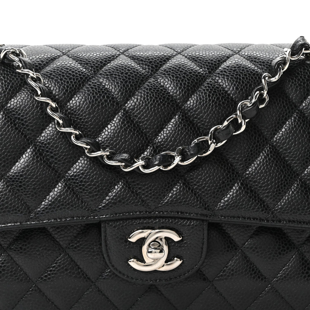 Caviar Quilted Medium Double Flap Black