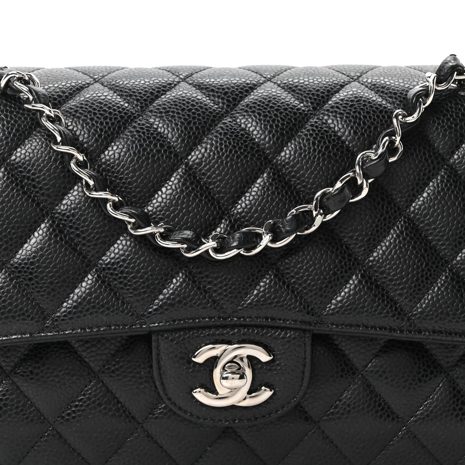 Caviar Quilted Medium Double Flap Black