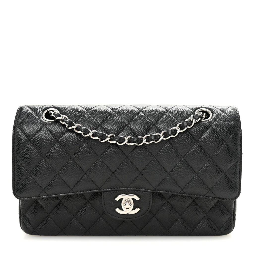 Caviar Quilted Medium Double Flap Black