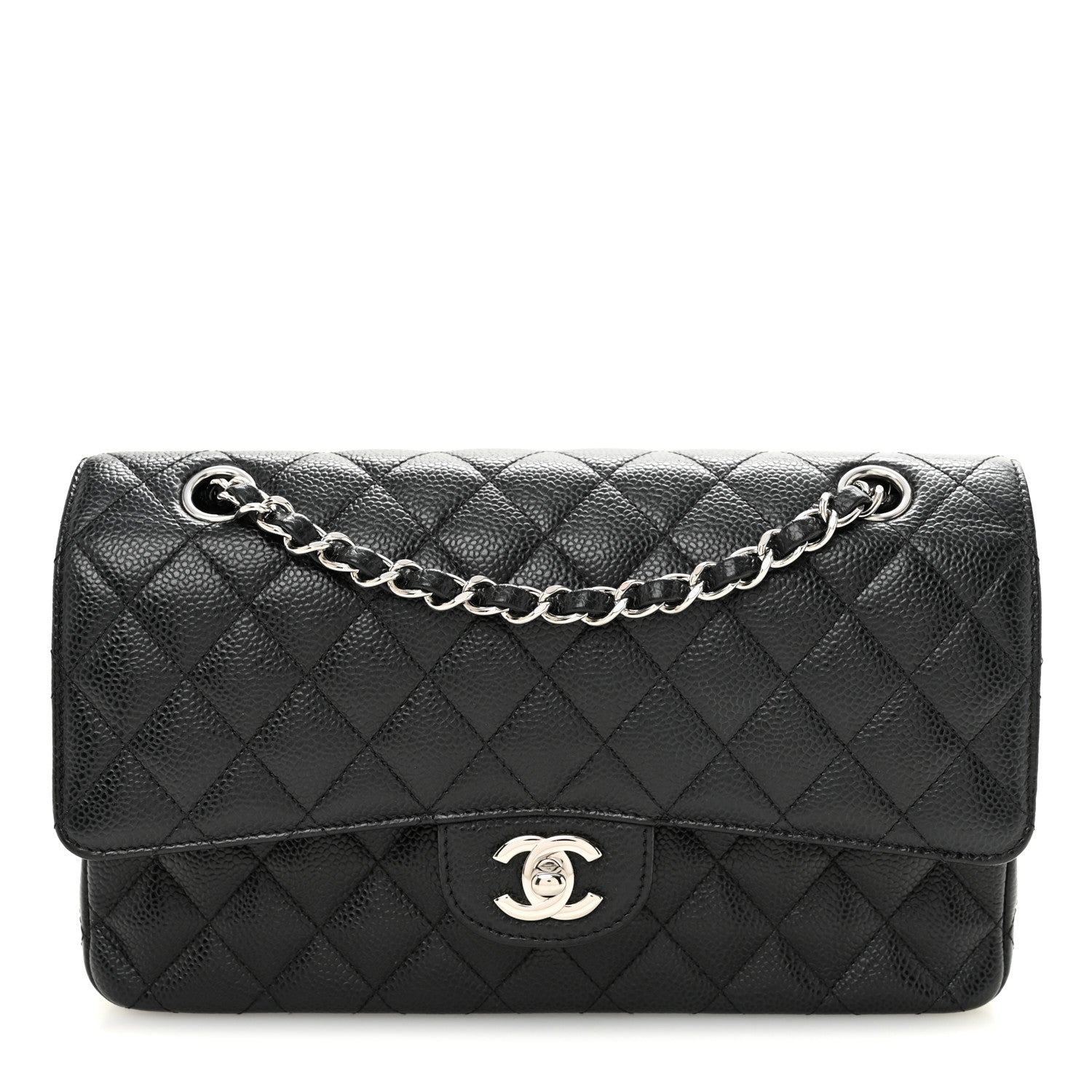Caviar Quilted Medium Double Flap Black
