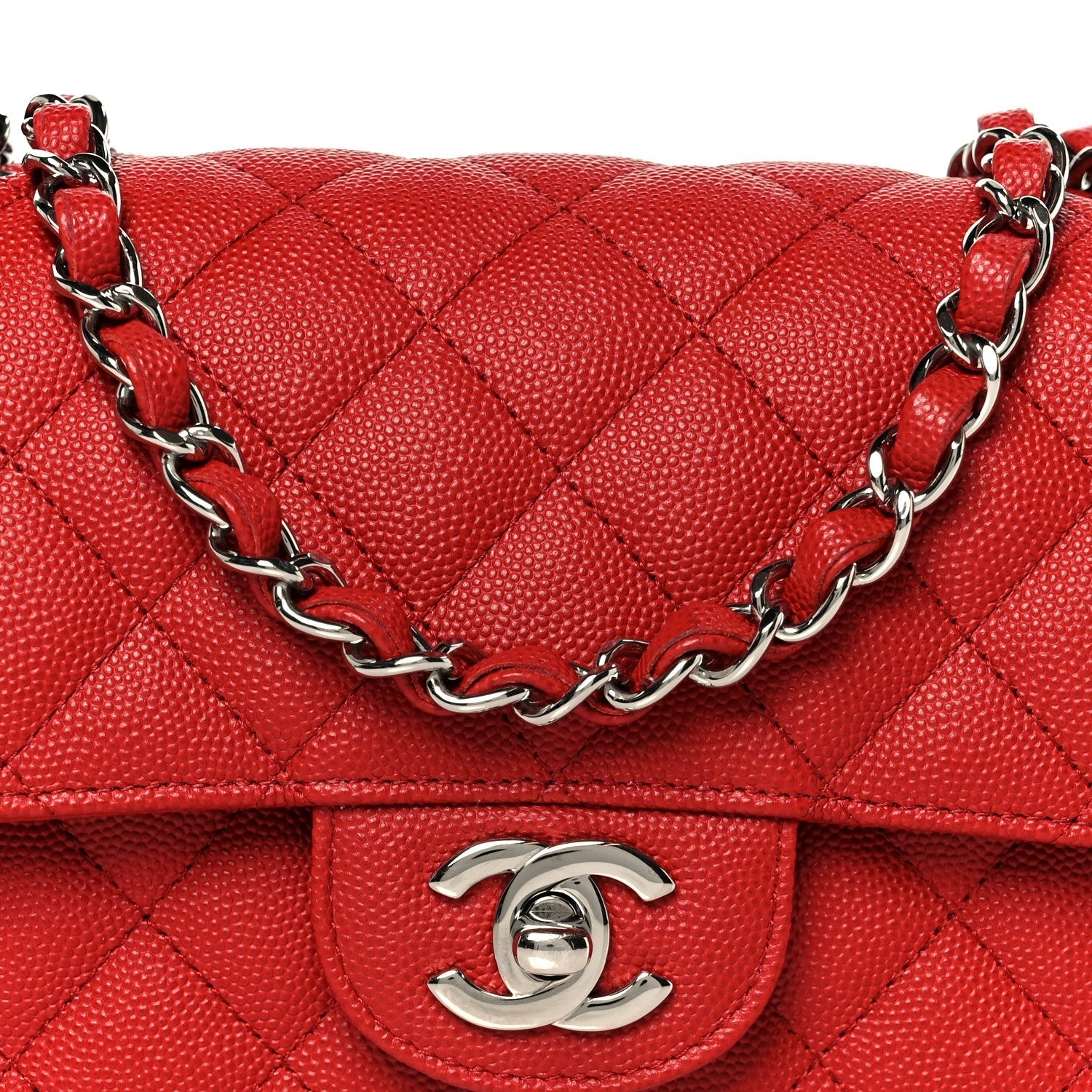 Caviar Quilted Mini Rectangular Flap Red