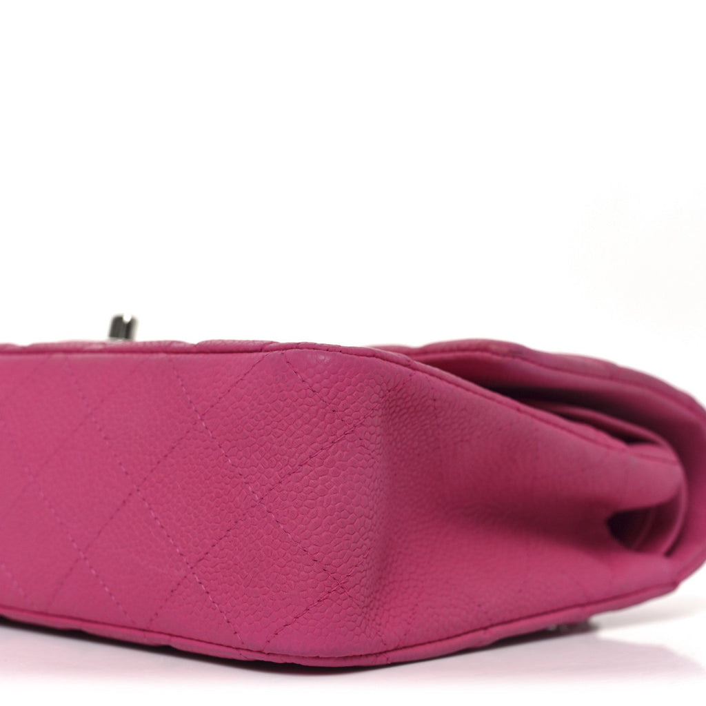 Iridescent Caviar Quilted Medium Double Flap Pink