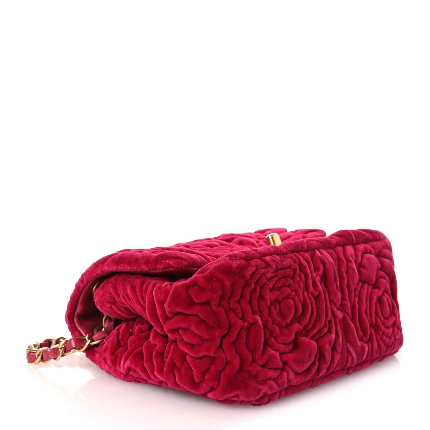 Velvet Camellia Embossed Mini Square Flap Fushia