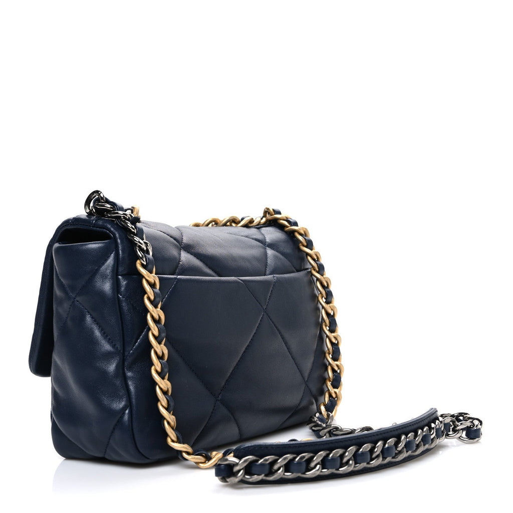 Lambskin Quilted Medium Chanel 19 Flap Navy Blue