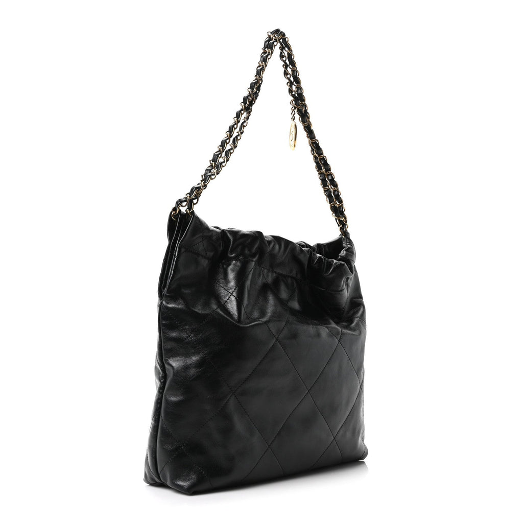 Shiny Calfskin Quilted Small Chanel 22 Black