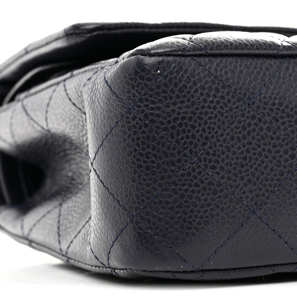 Caviar Quilted Medium Double Flap Navy