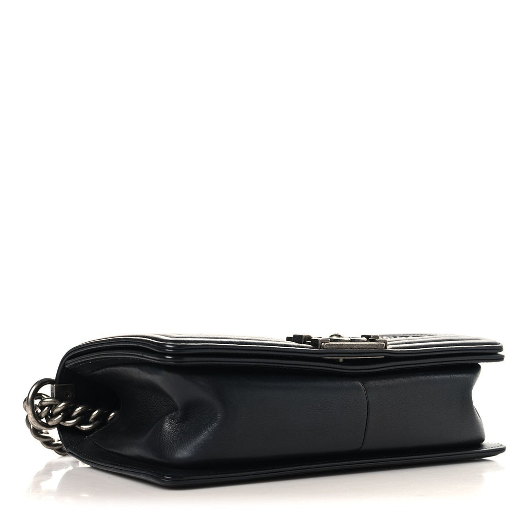 Lambskin Braided Woven Medium Boy Flap Black