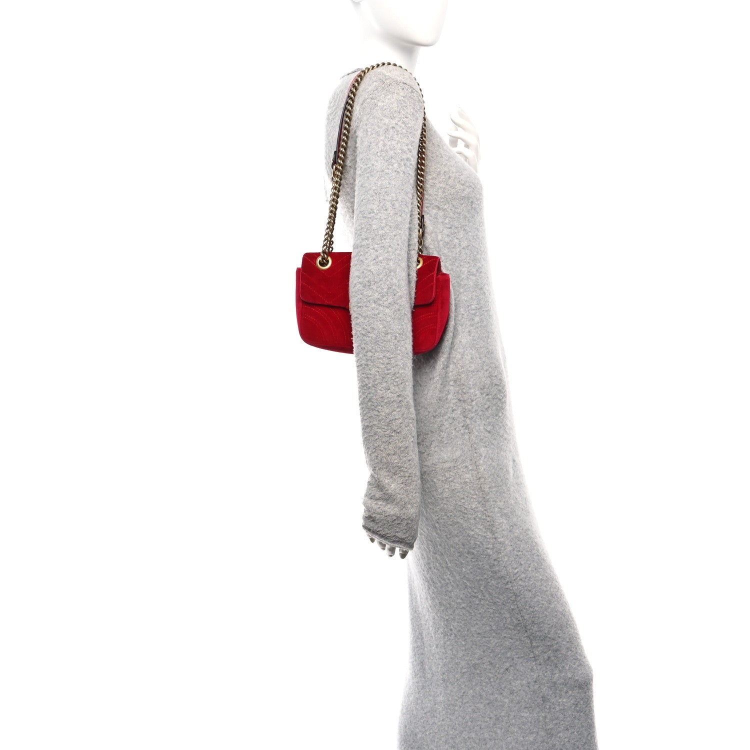 Velvet Matelasse Mini GG Marmont Shoulder Bag Hibiscus Red