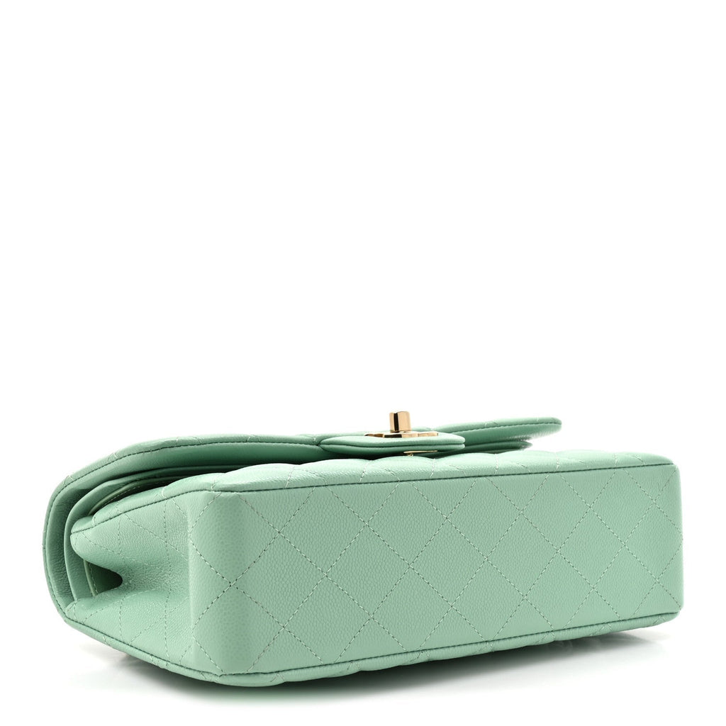 Caviar Quilted Small Double Flap Light Green