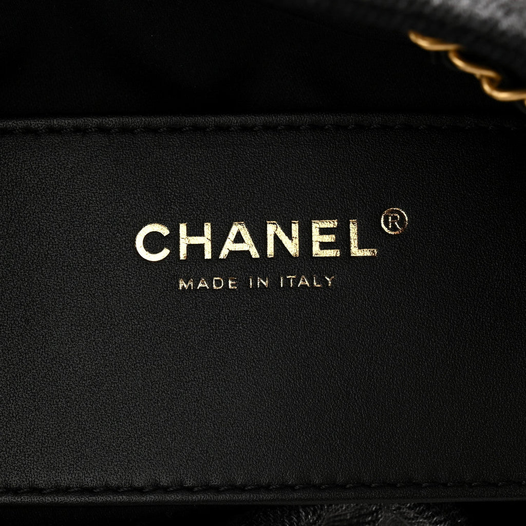 Washed Denim Quilted Small Chanel 25 Handbag Black