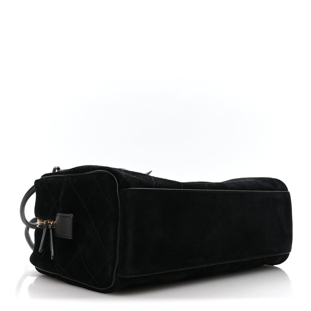 Suede Calfskin Large Perfect Bowling Bag Black