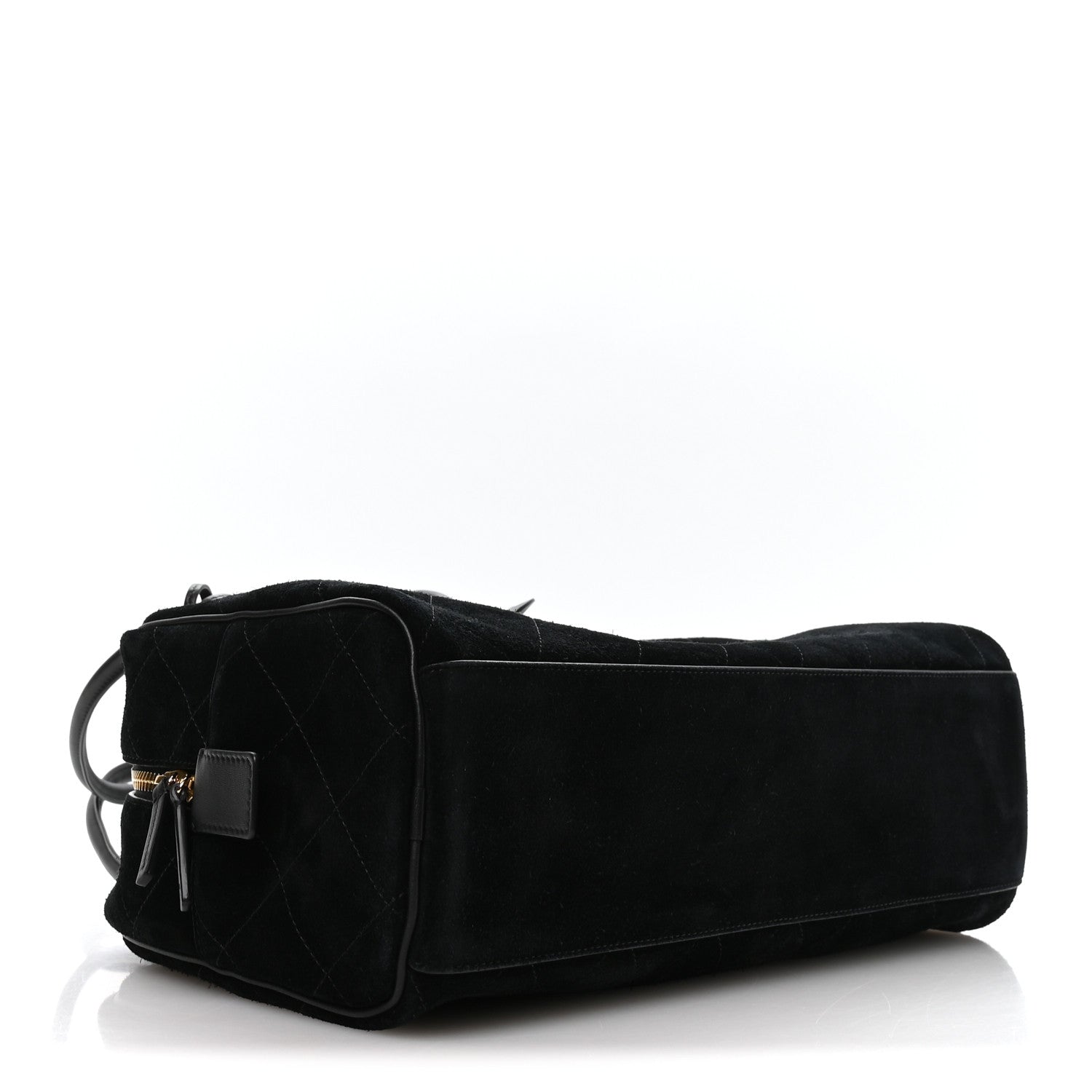Suede Calfskin Large Perfect Bowling Bag Black
