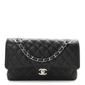 Caviar Quilted Medium Double Flap Black