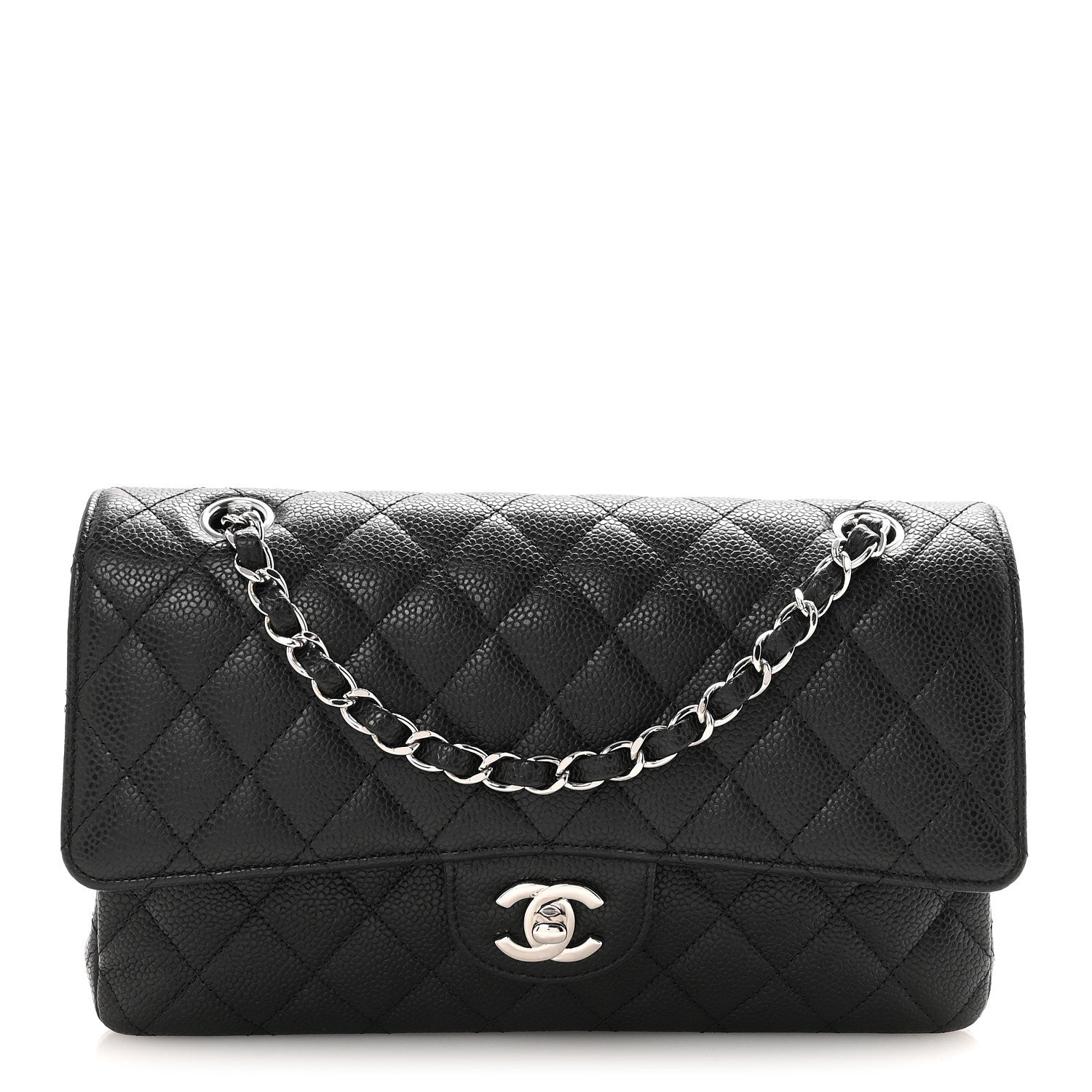Caviar Quilted Medium Double Flap Black