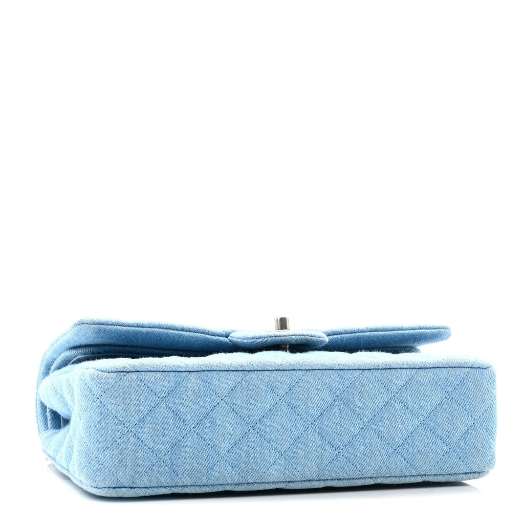 Denim Quilted Medium Double Flap Light Blue