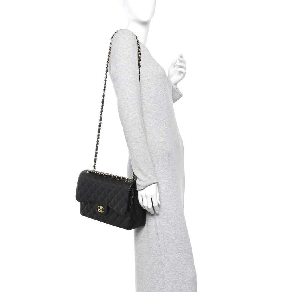 Caviar Quilted Jumbo Double Flap Black
