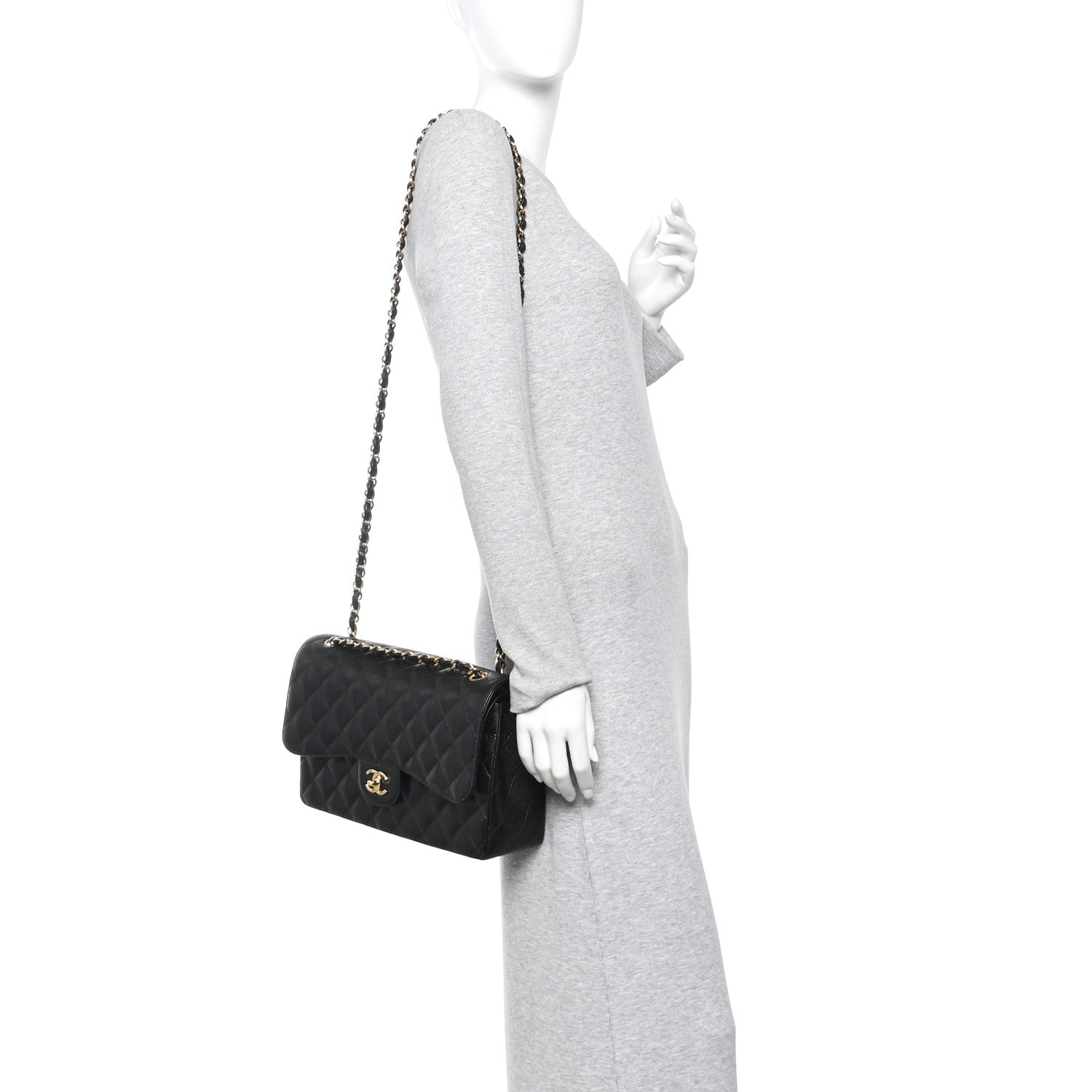 Caviar Quilted Jumbo Double Flap Black