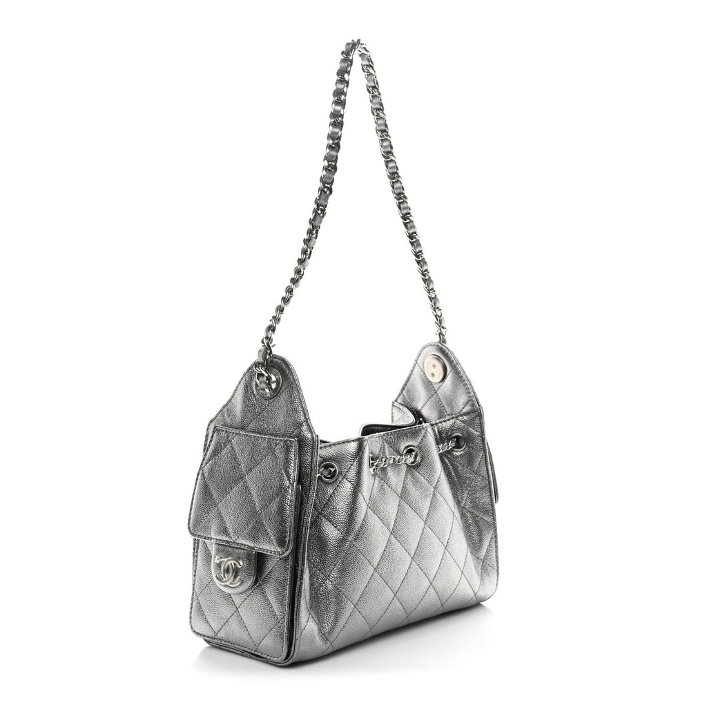 Metallic Caviar Quilted Mini Chanel 25 Handbag Anthracite