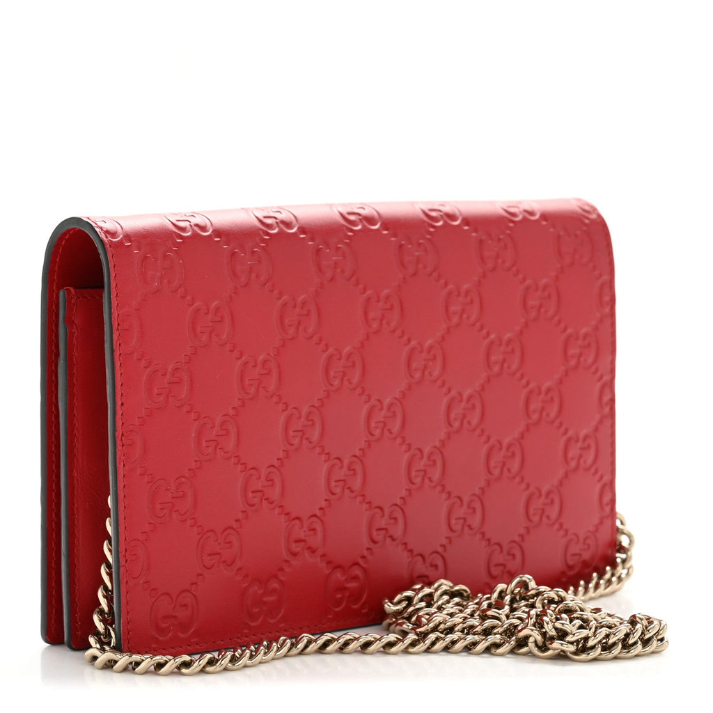 Guccissima Signature Bowy Chain Wallet Hibiscus Red