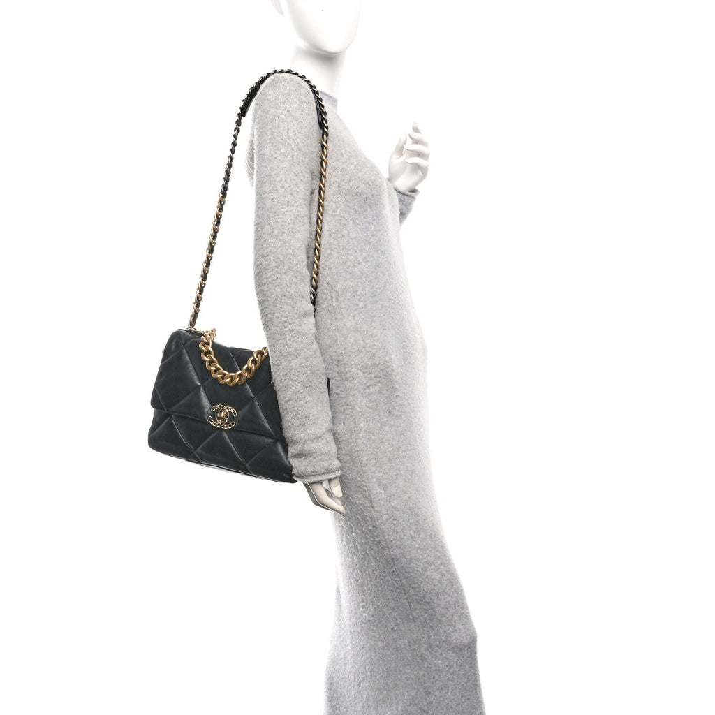 Lambskin Quilted Large Chanel 19 Flap Black