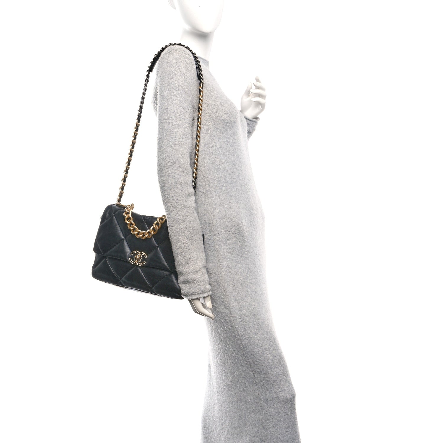 Lambskin Quilted Large Chanel 19 Flap Black