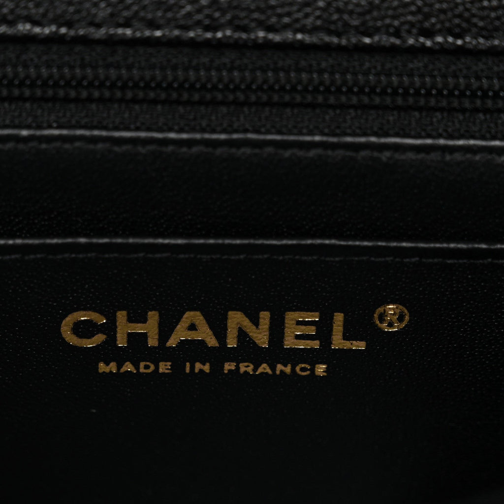 Caviar Quilted Mini Top Handle Rectangular Flap Black