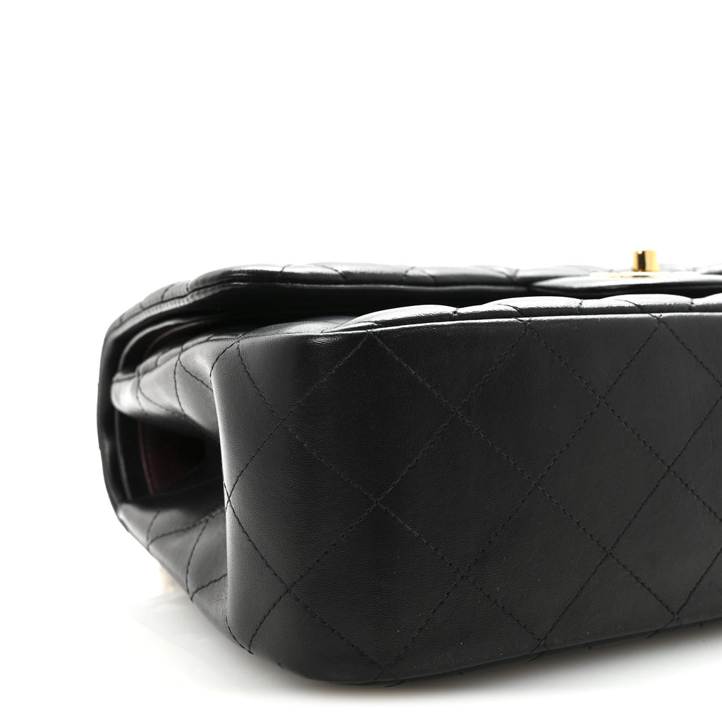 Lambskin Quilted Jumbo Double Flap  Black
