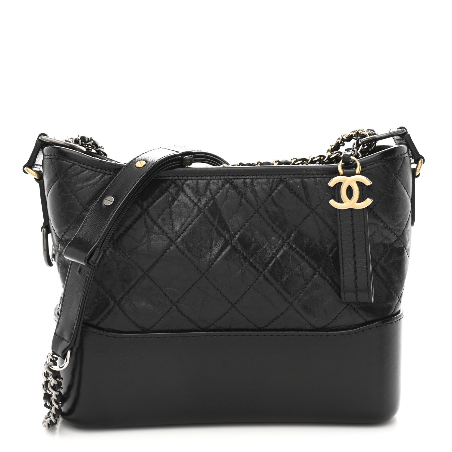 Aged Calfskin Quilted New Medium Gabrielle Hobo Black