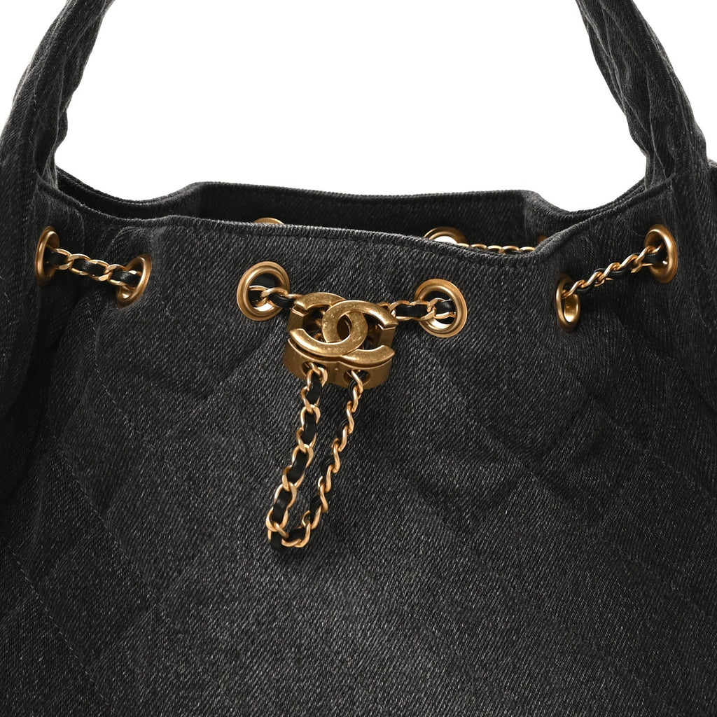 Washed Denim Quilted Small Chanel 25 Handbag Black