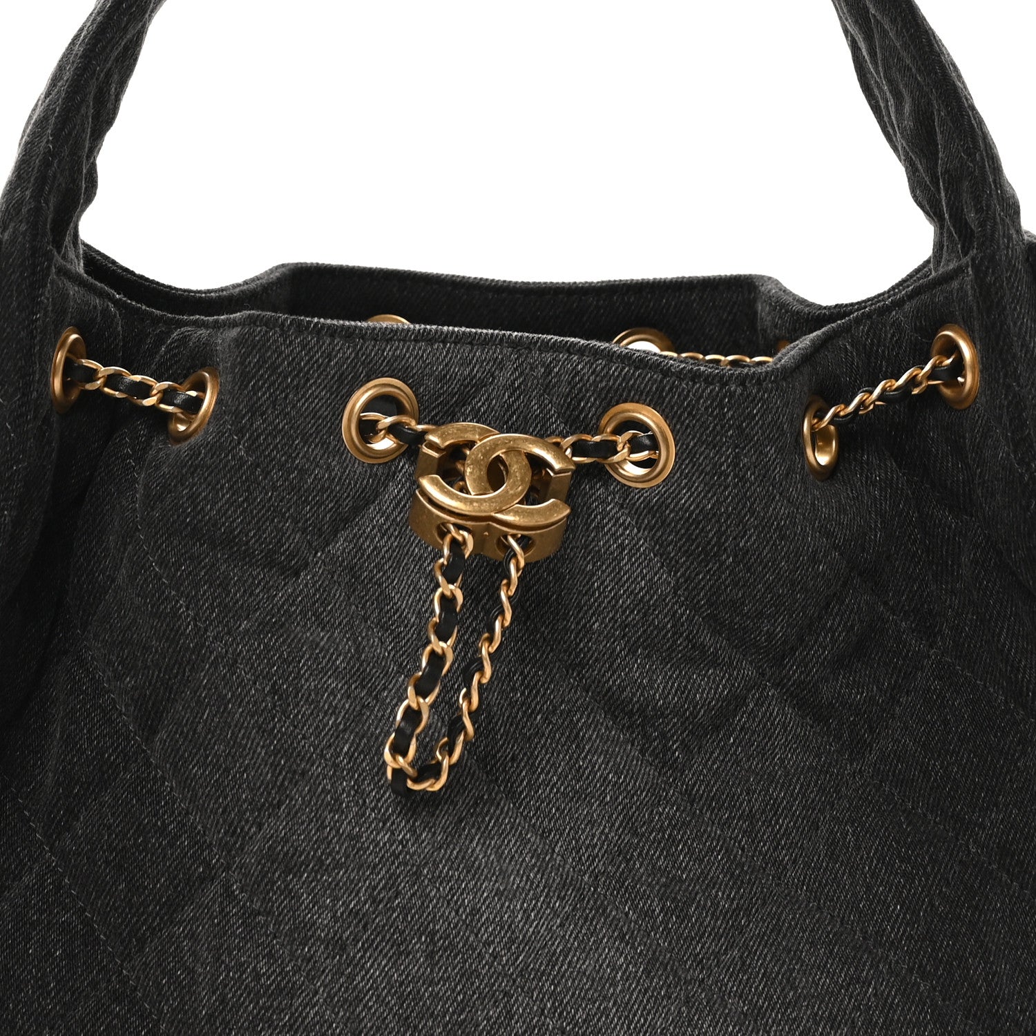 Washed Denim Quilted Small Chanel 25 Handbag Black