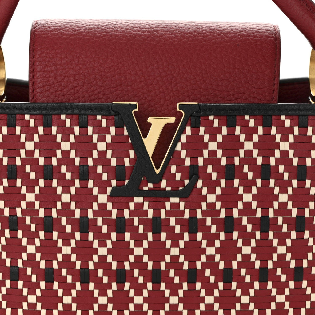 Calfskin Woven Capucines PM Black Red