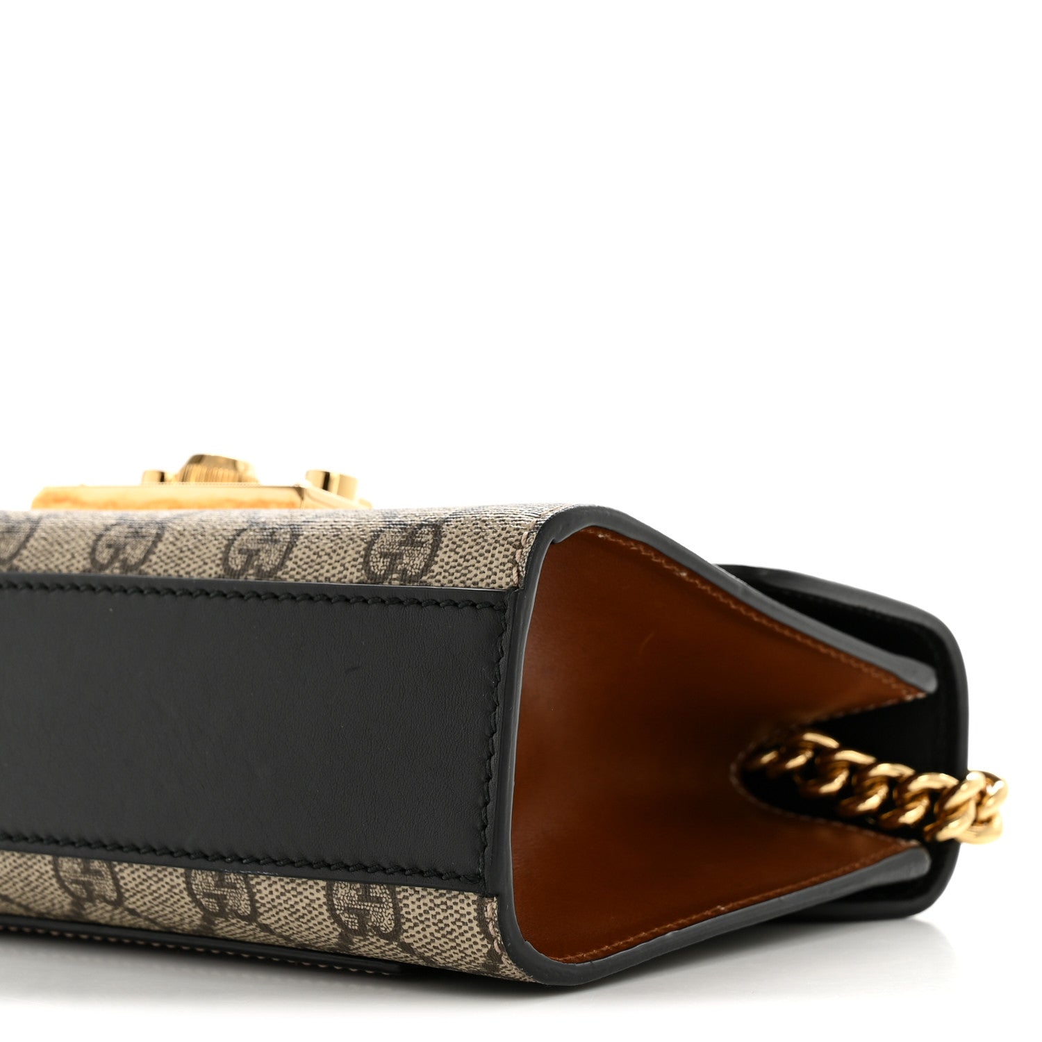 GG Supreme Monogram Calfskin Small Padlock Shoulder Bag Beige Black Cuir