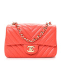 Lambskin Chevron Quilted Mini Rectangular Flap Red