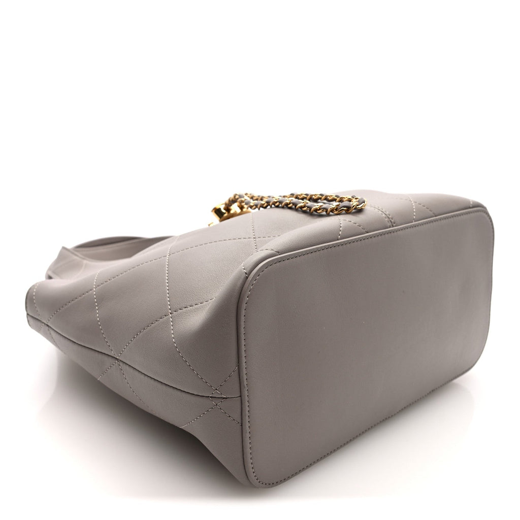 Calfskin Quilted Shopping Bag Dark Grey