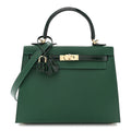 Madame Calfskin Shiny Alligator Kelly Sellier Touch 25 Vert Moyen