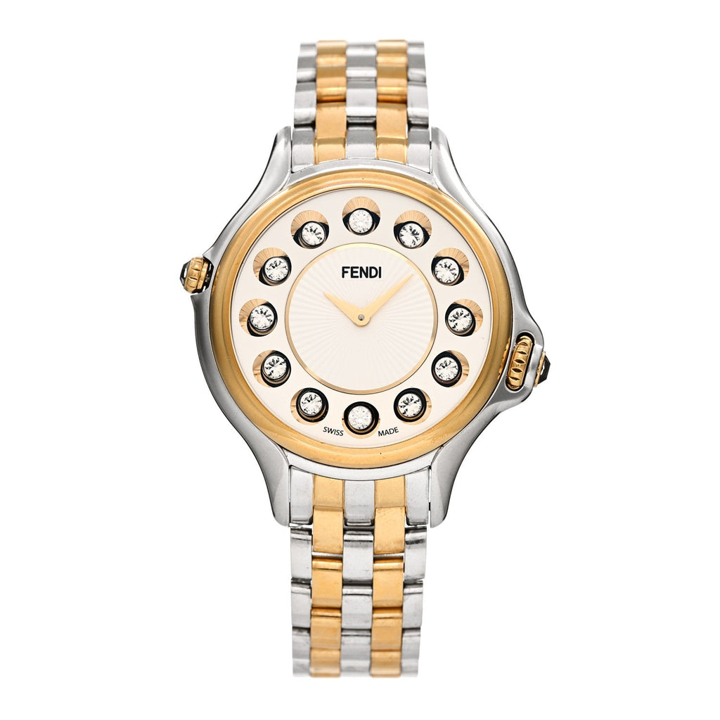 Stainless Steel Diamond Topaz 38mm Crazy Carats Two Tone Quartz Watch Silver