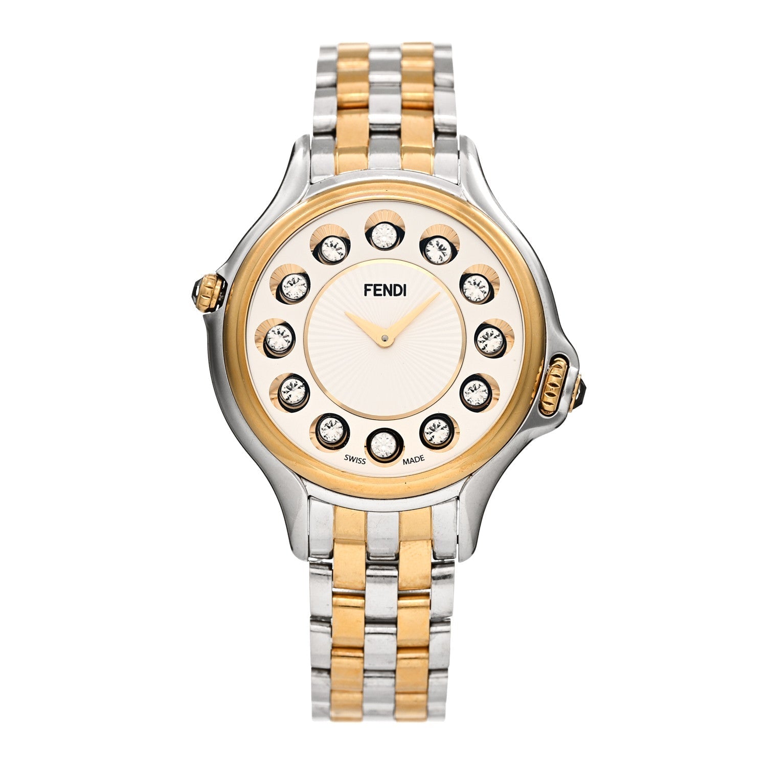Stainless Steel Diamond Topaz 38mm Crazy Carats Two Tone Quartz Watch Silver
