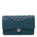 Caviar Quilted Medium Double Flap Dark Turquoise
