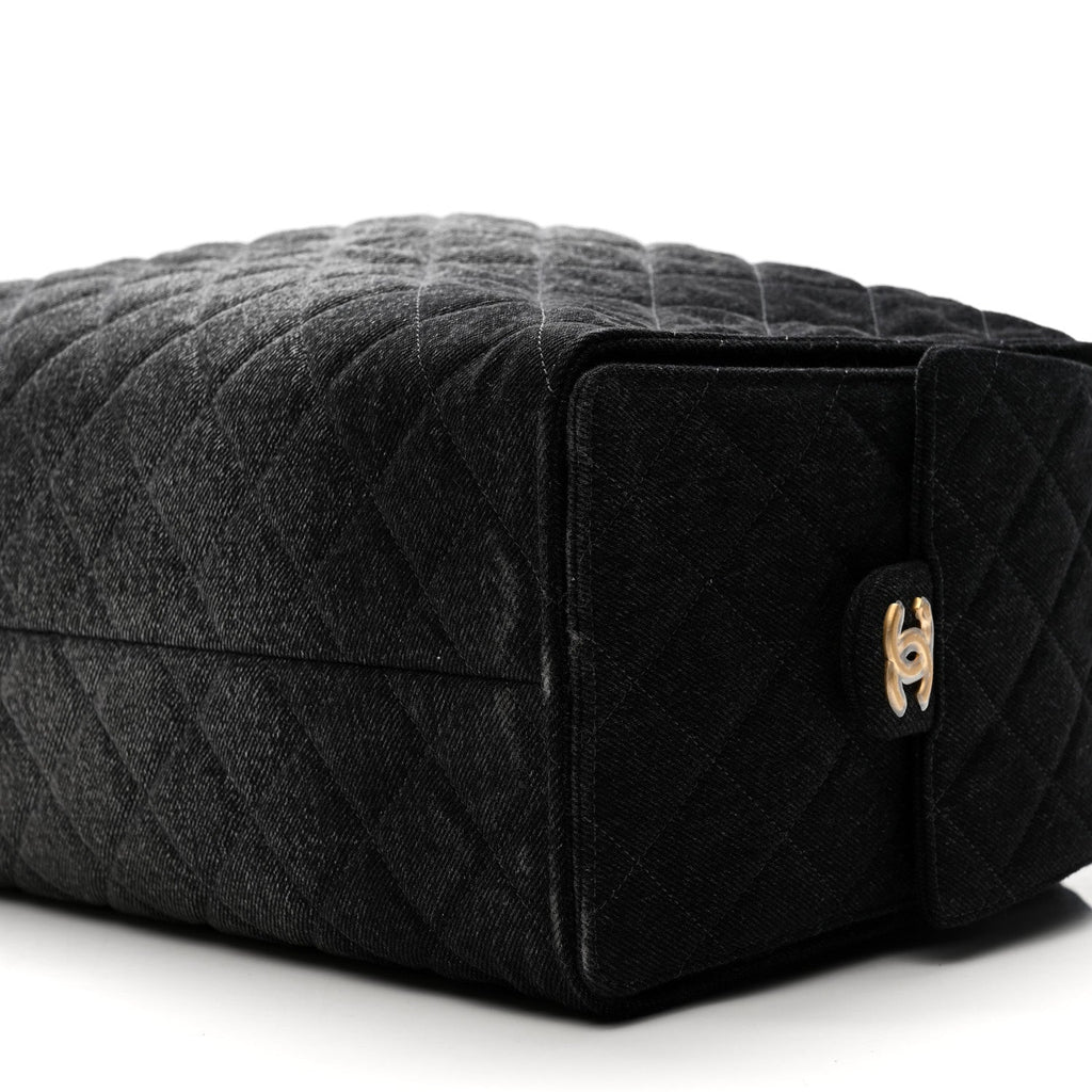 Washed Denim Quilted Large Chanel 25 Handbag Black