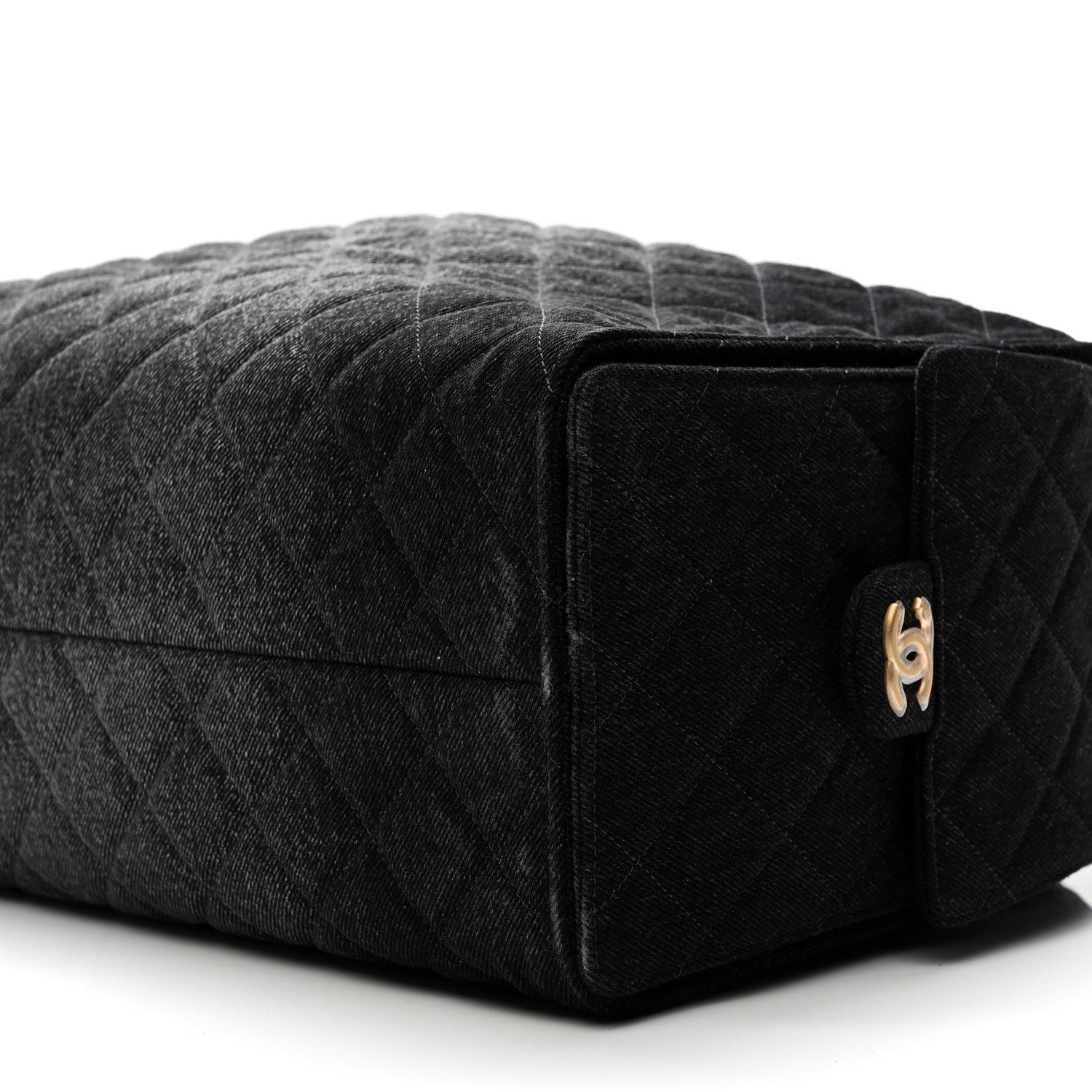 Washed Denim Quilted Large Chanel 25 Handbag Black