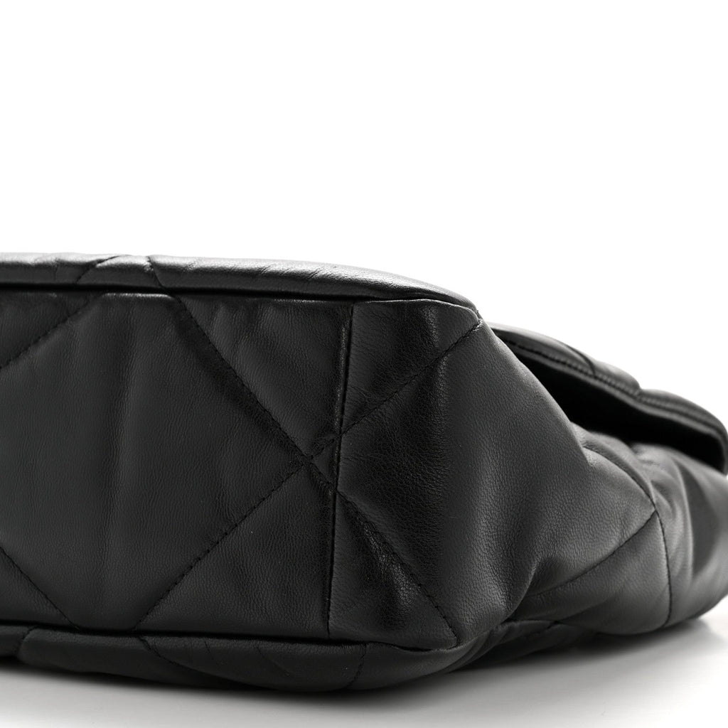 Shiny Goatskin Quilted Large Chanel 19 Flap Black