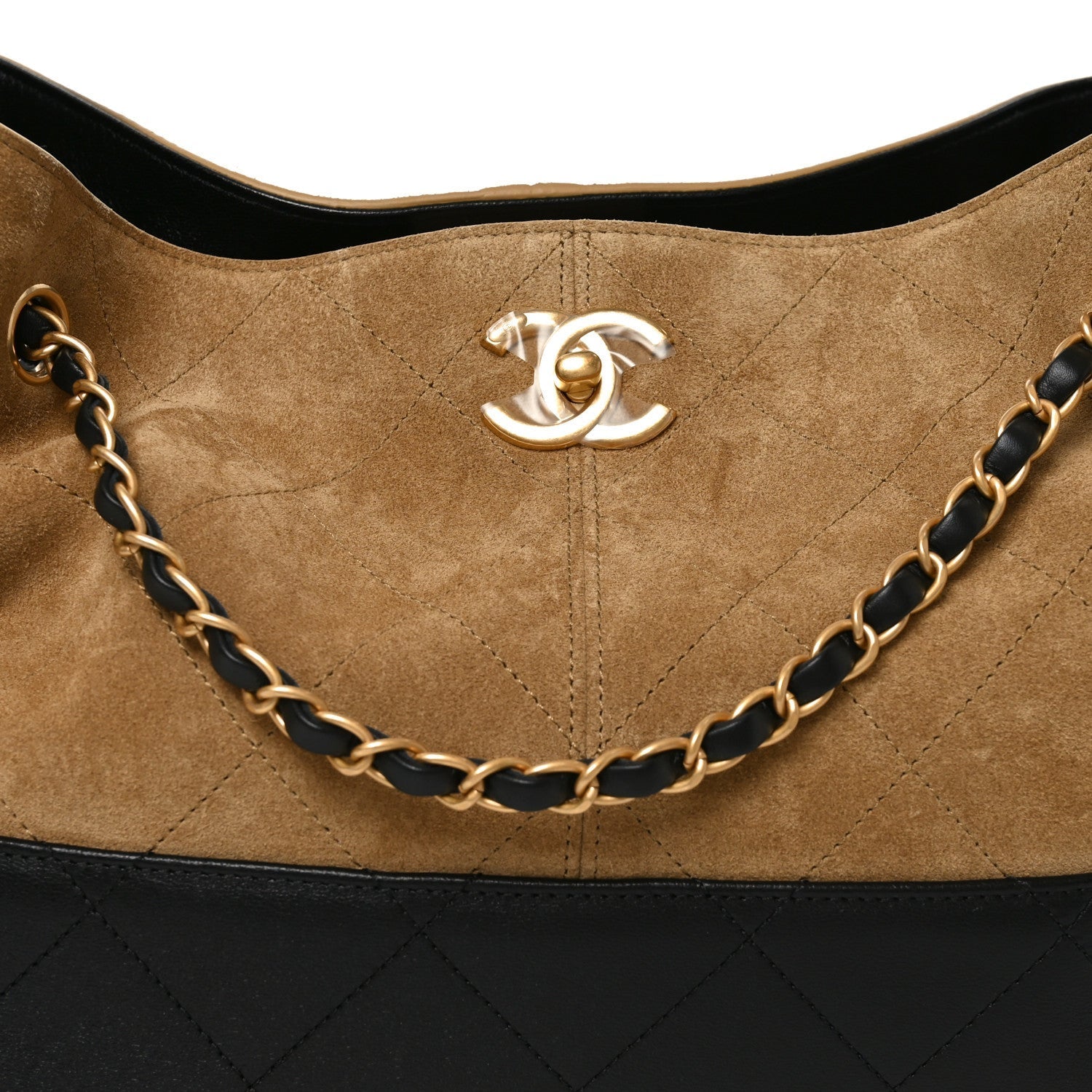 Suede Calfskin Shiny Lambskin Quilted Small Coco Base Shopping Bag Beige Black