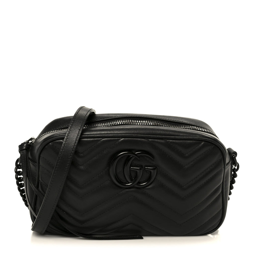 Calfskin Matelasse Monochrome Small GG Marmont Chain Shoulder Bag Black