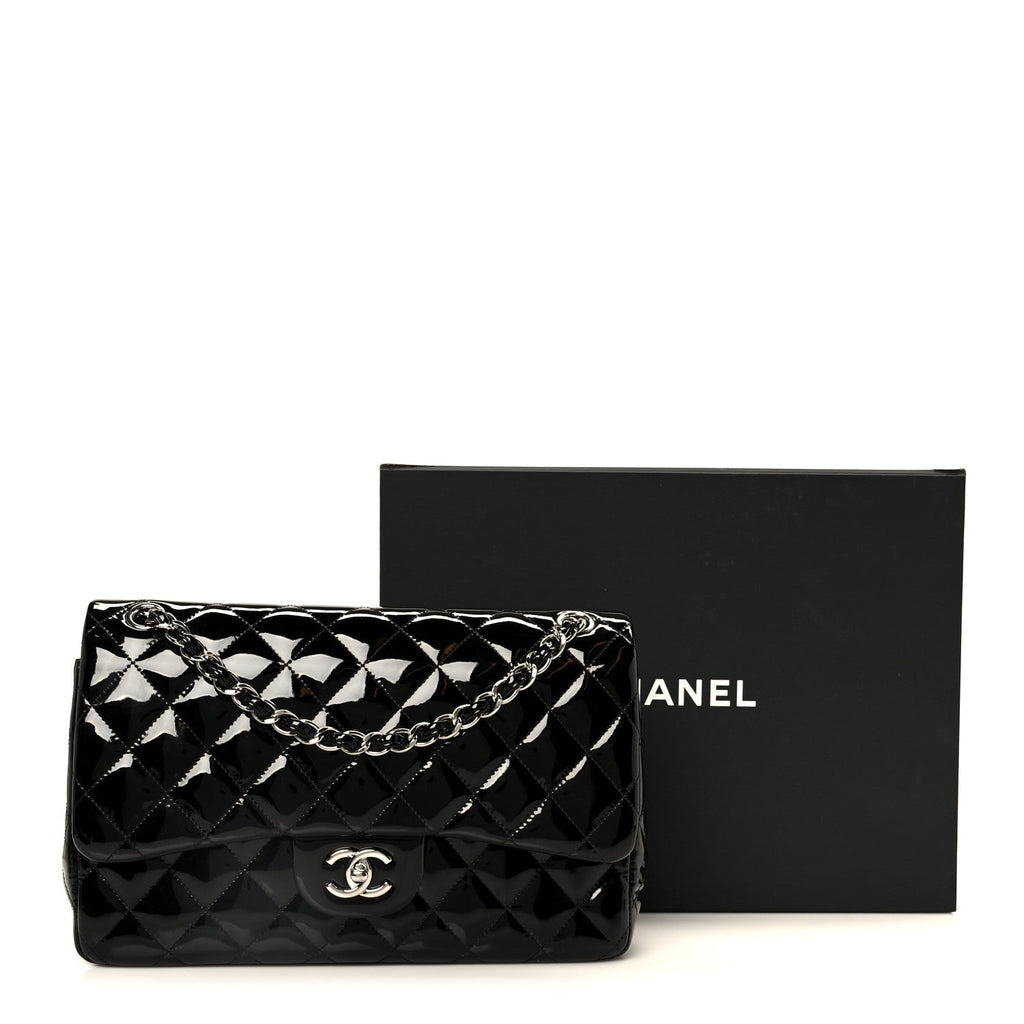 Patent Quilted Jumbo Double Flap Black