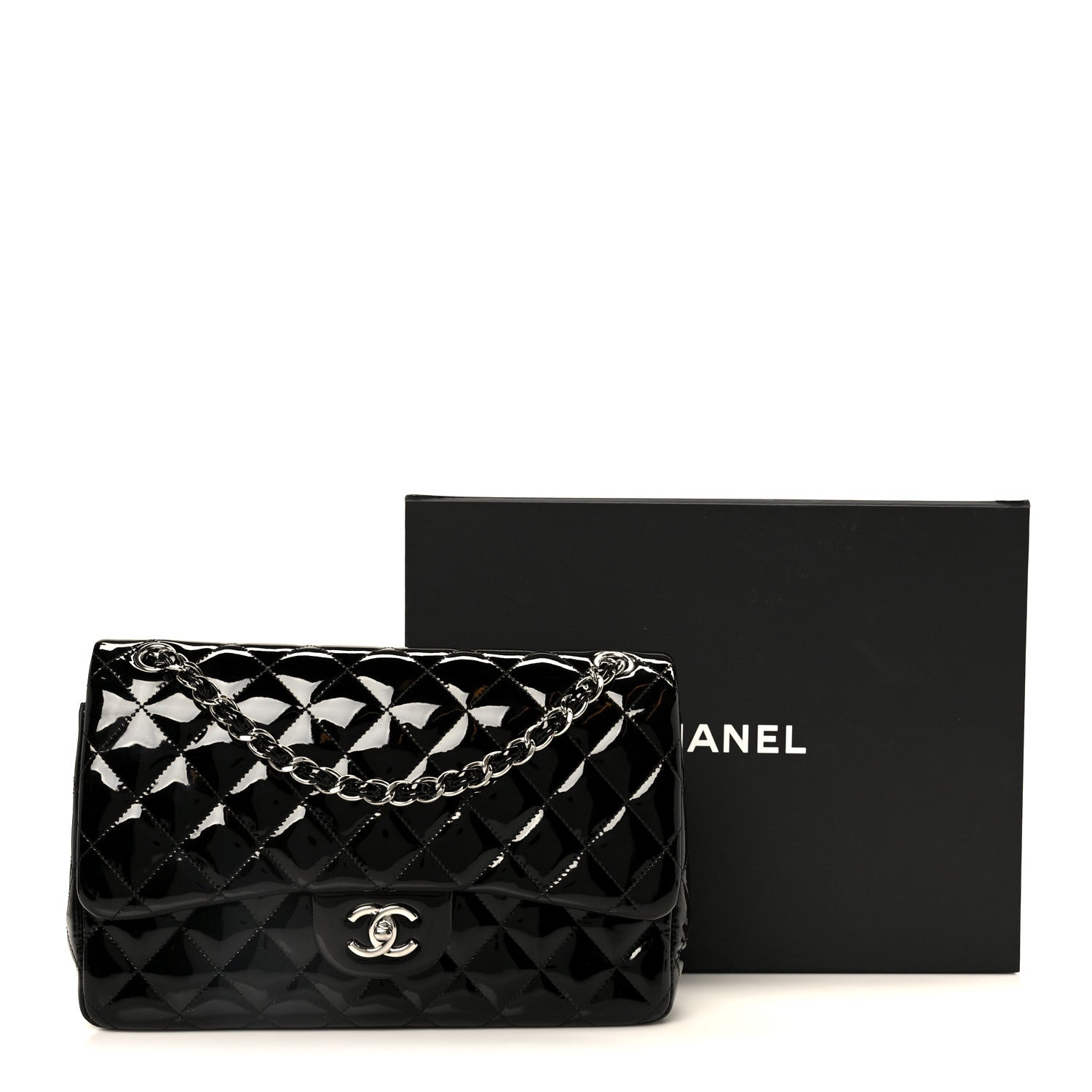 Patent Quilted Jumbo Double Flap Black