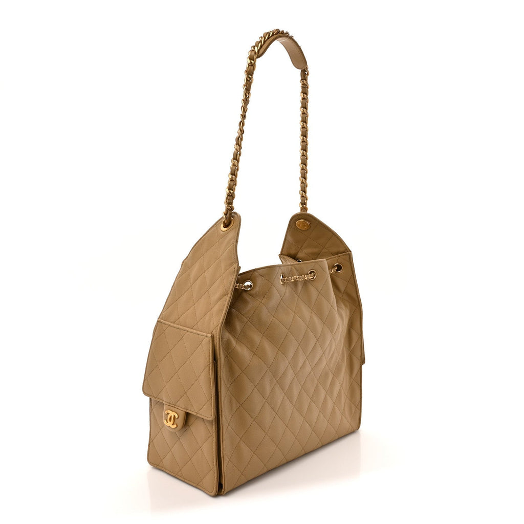 Caviar Quilted Medium Chanel 25 Handbag Dark Beige